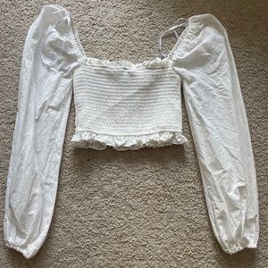 XS White Crop Balloon Sleeve Blouse